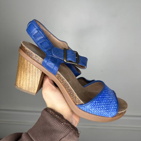 Dansko Debby Blue Woven Leather Heeled Comfort Sandal Womens EU 38 US 7.5-8 - Picture 2 of 10